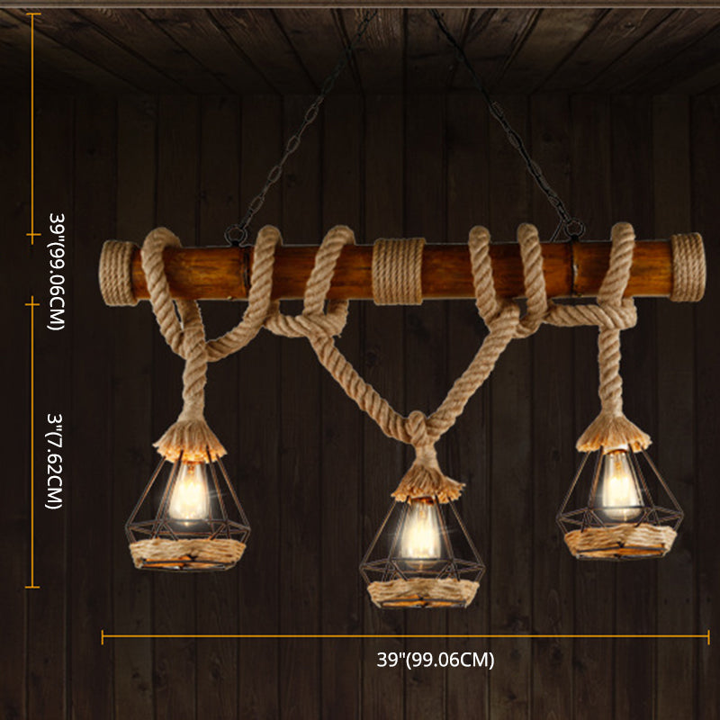 Sophie's Rustic 3-Light Island Pendant with Beige Hemp Rope Shade for Restaurant Suspension Light