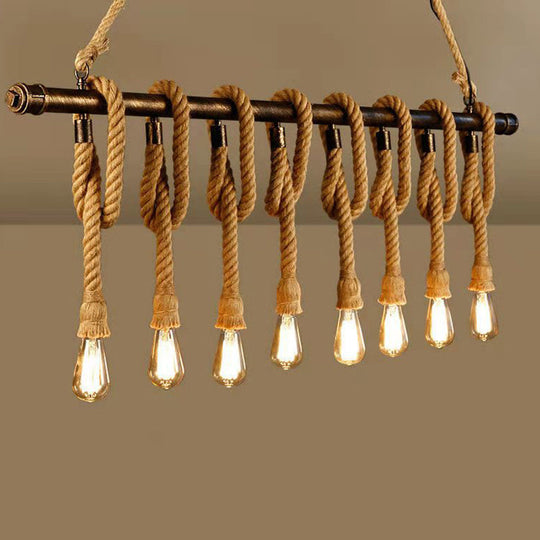 Industrial Hemp Rope Bronze Linear Bar Suspension Light Fixture