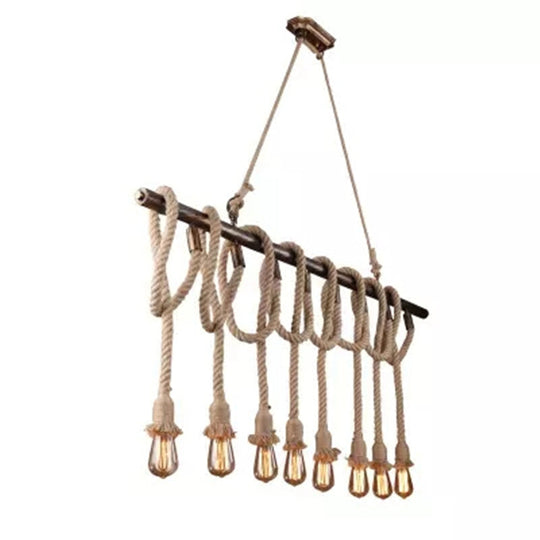 Industrial Hemp Rope Bronze Linear Bar Suspension Light Fixture