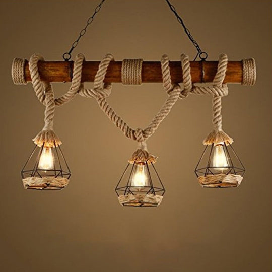 Hemp Rope Pendant Lamp - Industrial Style Beige Linear Over Island Lighting