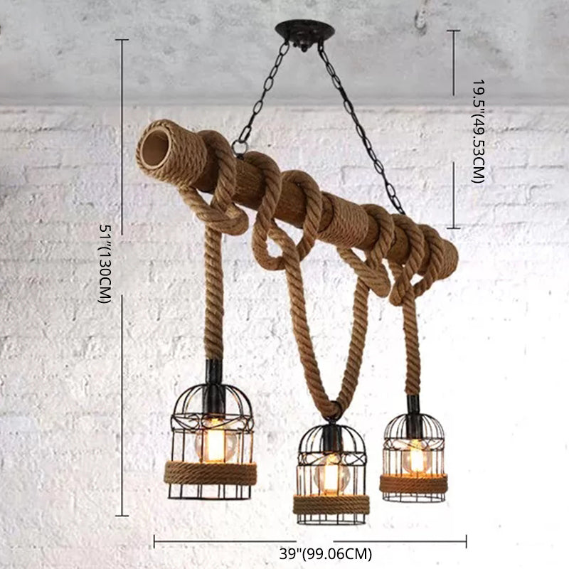 Hemp Rope Pendant Lamp - Industrial Style Beige Linear Over Island Lighting