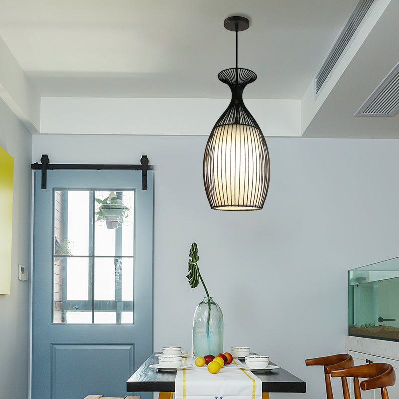 Classic Black Fabric Pendant Light: 1 Light Ceiling Suspension Lamp - Round/Oval/Lantern Design For