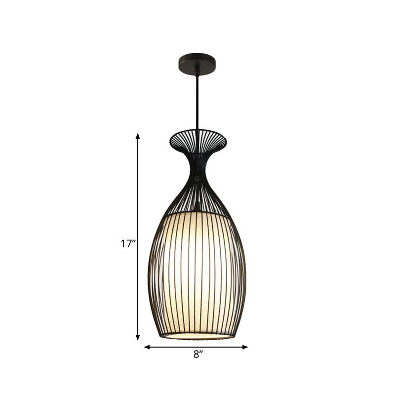 Classic Black Fabric Pendant Light: 1 Light Ceiling Suspension Lamp - Round/Oval/Lantern Design For