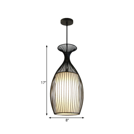 Classic Black Fabric Pendant Light: 1 Light Ceiling Suspension Lamp - Round/Oval/Lantern Design For