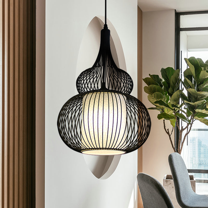 Classic Black Fabric Pendant Light: 1 Light Ceiling Suspension Lamp - Round/Oval/Lantern Design For