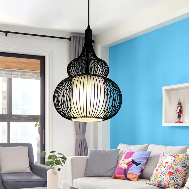 Classic Black Fabric Pendant Light: 1 Light Ceiling Suspension Lamp - Round/Oval/Lantern Design For