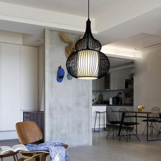 Classic Black Fabric Pendant Light: 1 Light Ceiling Suspension Lamp - Round/Oval/Lantern Design For