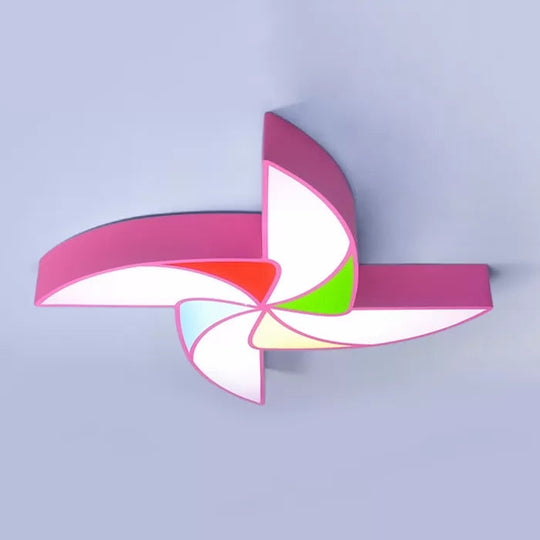 Cartoon Toy Windmill Ceiling Mount Light For Kindergarten Acrylic And Metal Flush Pink / White