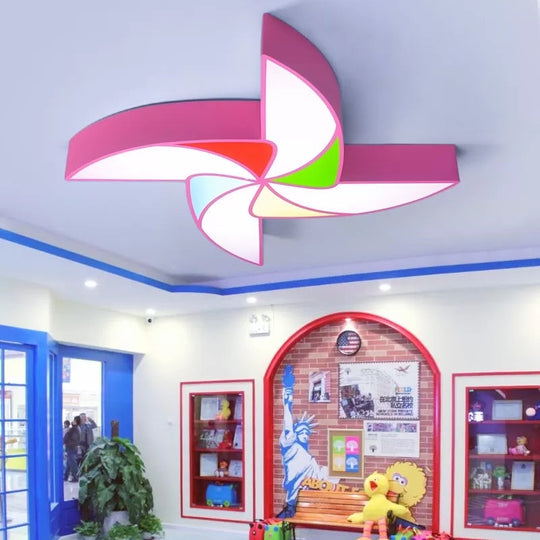 Cartoon Toy Windmill Ceiling Mount Light for Kindergarten – Acrylic and Metal Flush Light