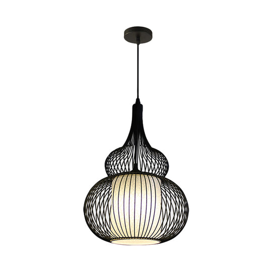 Classic Black Fabric Pendant Light: 1 Light Ceiling Suspension Lamp - Round/Oval/Lantern Design For