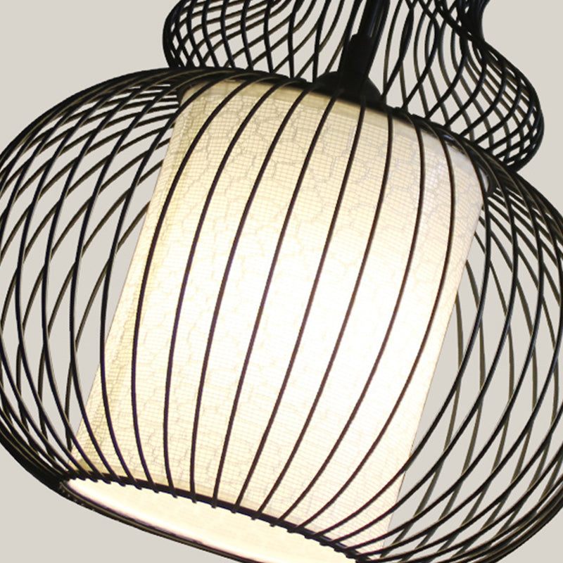 Classic Black Fabric Pendant Light: 1 Light Ceiling Suspension Lamp - Round/Oval/Lantern Design For