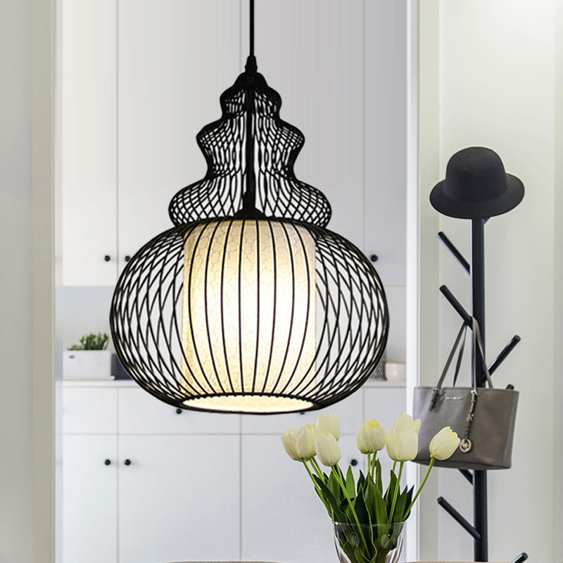 Classic Black Fabric Pendant Light: 1 Light Ceiling Suspension Lamp - Round/Oval/Lantern Design For