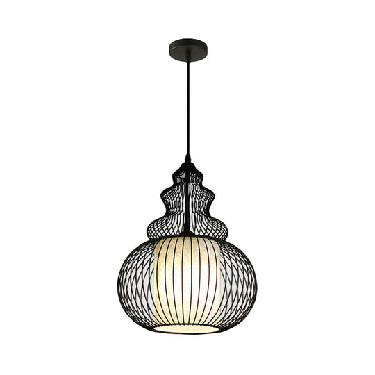 Classic Black Fabric Pendant Light: 1 Light Ceiling Suspension Lamp - Round/Oval/Lantern Design For