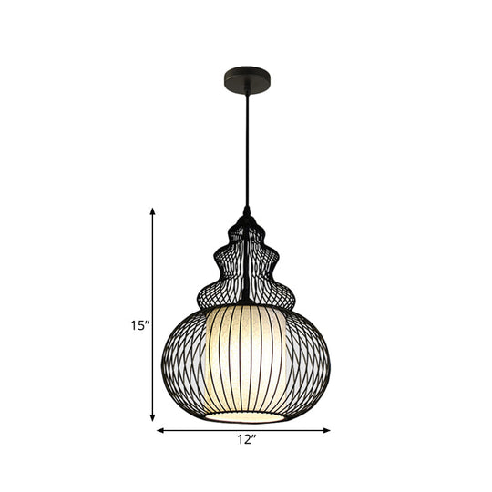 Classic Black Fabric Pendant Light: 1 Light Ceiling Suspension Lamp - Round/Oval/Lantern Design For