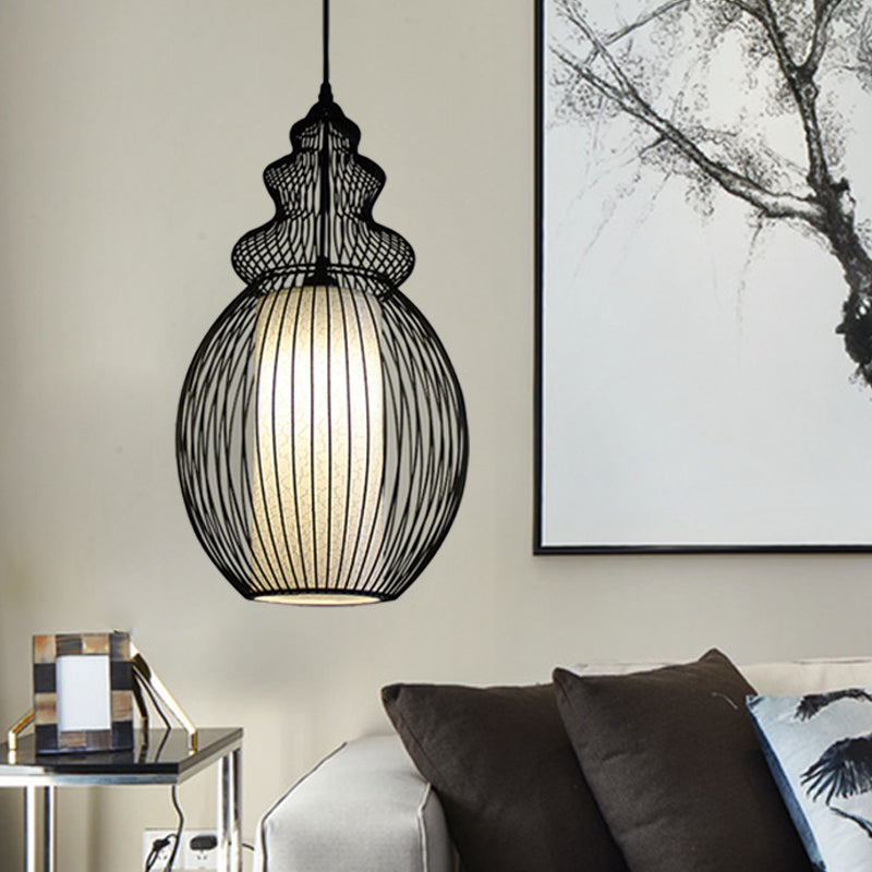 Classic Black Fabric Pendant Light: 1 Light Ceiling Suspension Lamp - Round/Oval/Lantern Design For