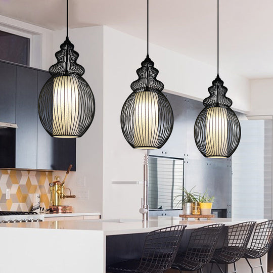 Classic Black Fabric Pendant Light: 1 Light Ceiling Suspension Lamp - Round/Oval/Lantern Design For