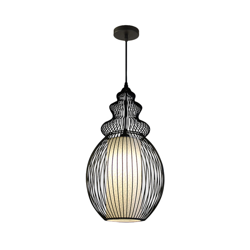 Classic Black Fabric Pendant Light: 1 Light Ceiling Suspension Lamp - Round/Oval/Lantern Design For