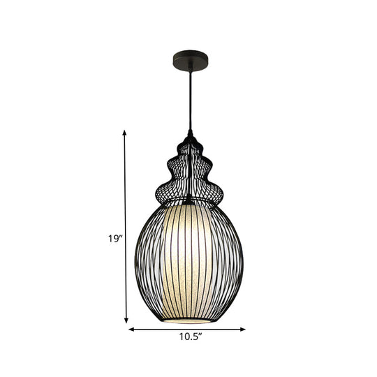 Classic Black Fabric Pendant Light: 1 Light Ceiling Suspension Lamp - Round/Oval/Lantern Design For