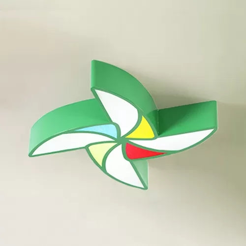 Cartoon Toy Windmill Ceiling Mount Light For Kindergarten Acrylic And Metal Flush Green / White