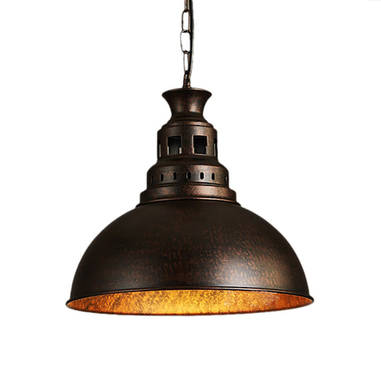 Vintage-style Iron Dome Pendant Light for Restaurant Ceilings - 1 Head, Black/White, Vented Socket