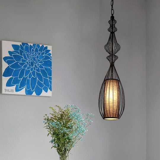 Vintage Black Metal Pendant Light - Oval/Gourd/Lantern Design 1-Light Ideal For Dining Room Ceiling