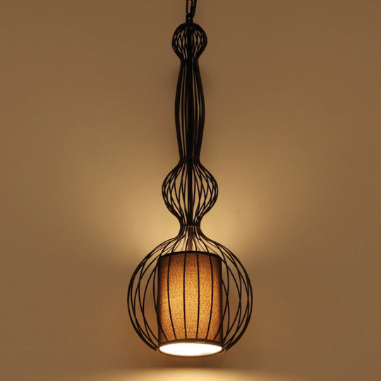 Vintage Black Metal Pendant Light - Oval/Gourd/Lantern Design 1-Light Ideal For Dining Room Ceiling