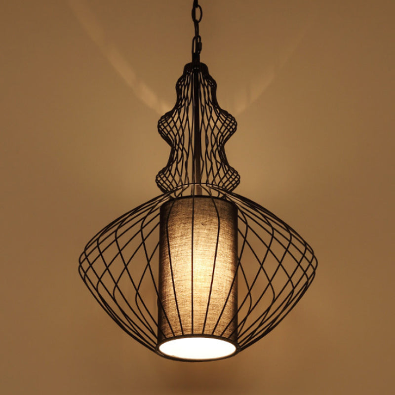 Vintage Black Metal Pendant Light - Oval/Gourd/Lantern Design 1-Light Ideal For Dining Room Ceiling