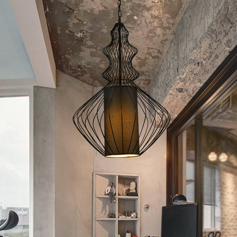 Vintage Black Metal Pendant Light - Oval/Gourd/Lantern Design 1-Light Ideal For Dining Room Ceiling