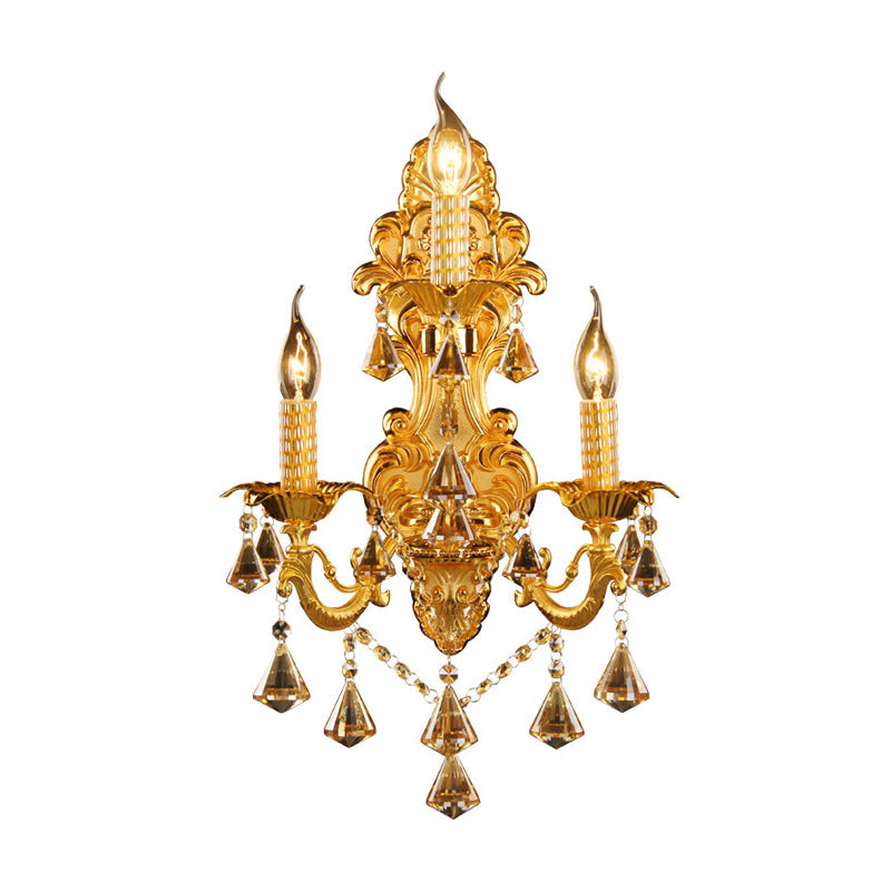 Gold Candelabra Wall Light With Crystal Decoration - Traditional Metal Sconce For Bedroom (3 Heads)