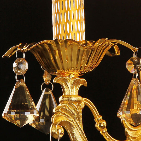 Gold Candelabra Wall Light With Crystal Decoration - Traditional Metal Sconce For Bedroom (3 Heads)