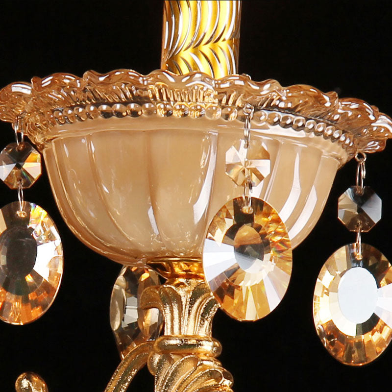 Traditional Brass Candle Wall Sconce With Beveled Crystal Drop For Dining Room