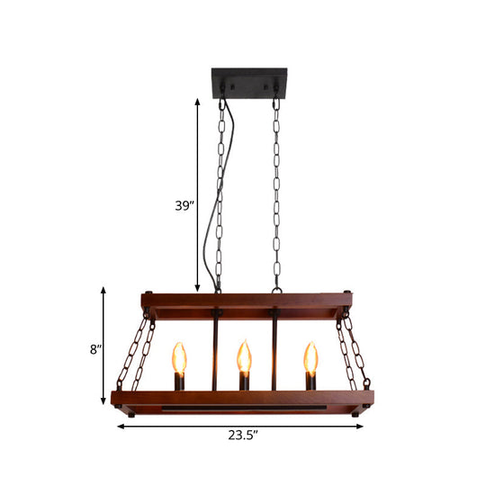 Vintage Trapezoid Wood Pendant Light - 3/5 Lights Brown Ideal For Dining Room Island