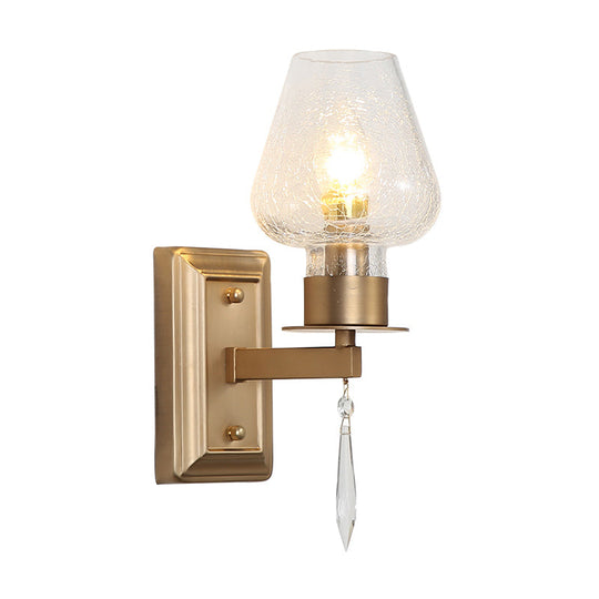 Traditional Brass Cracked Glass Bedroom Wall Sconce Light - 1 Head