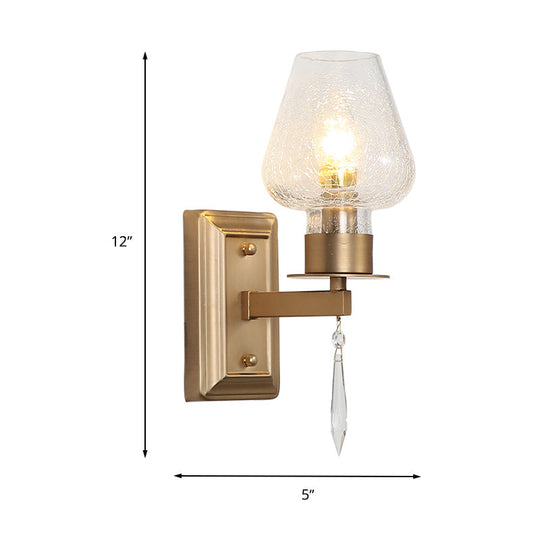 Traditional Brass Cracked Glass Bedroom Wall Sconce Light - 1 Head