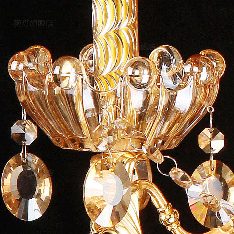 Traditional Brass Candelabra Sconce Light - 2 Heads Living Room Wall Mount Fixture With Crystal