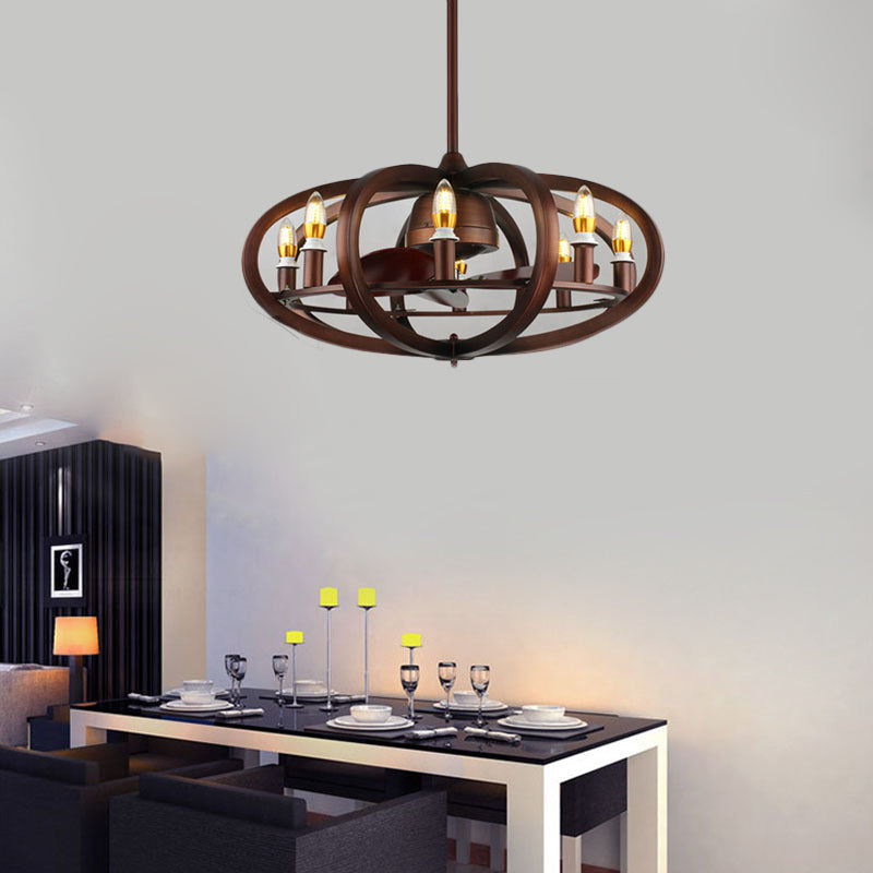 Metal Semi Mount Retro Copper Ceiling Lamp - 8 Heads, Oblate Spheroid Design