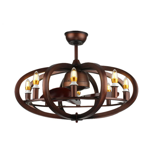 Metal Semi Mount Retro Copper Ceiling Lamp - 8 Heads, Oblate Spheroid Design