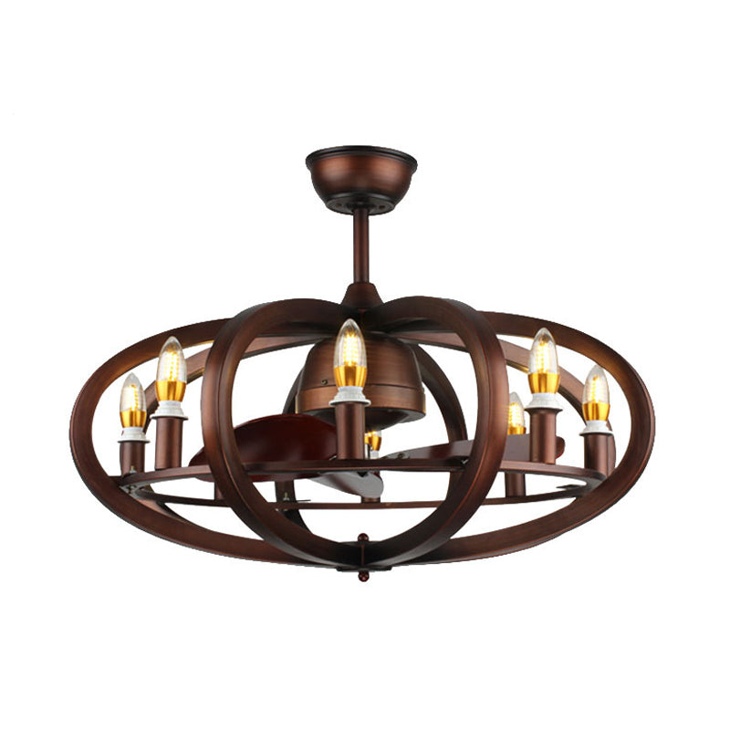 Metal Semi Mount Retro Copper Ceiling Lamp - 8 Heads Oblate Spheroid Design