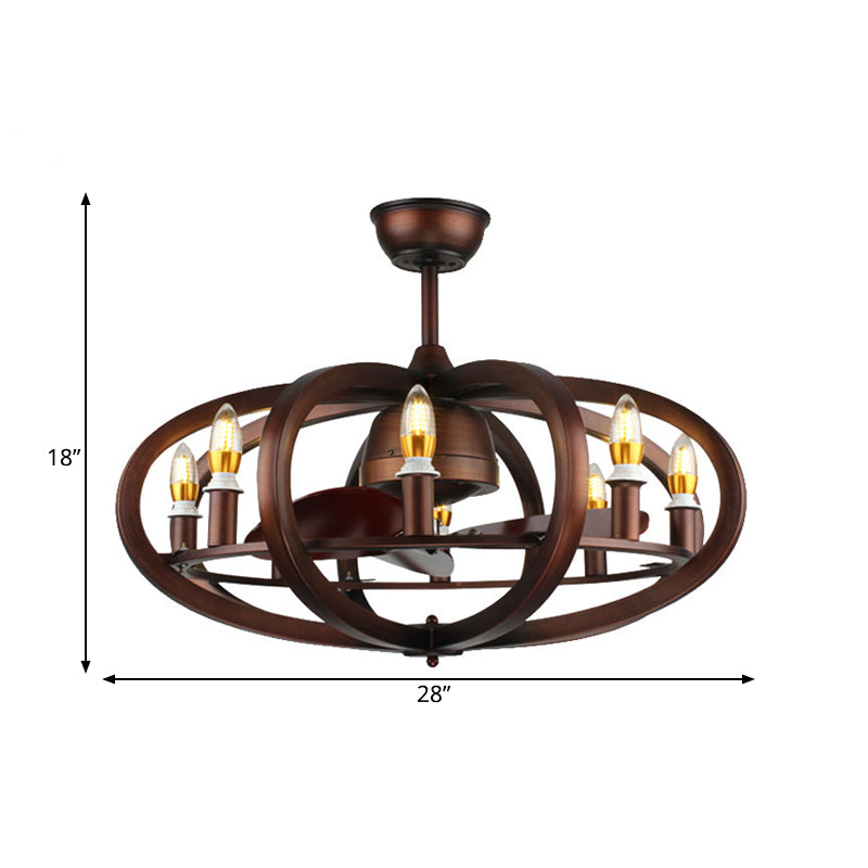 Metal Semi Mount Retro Copper Ceiling Lamp - 8 Heads, Oblate Spheroid Design