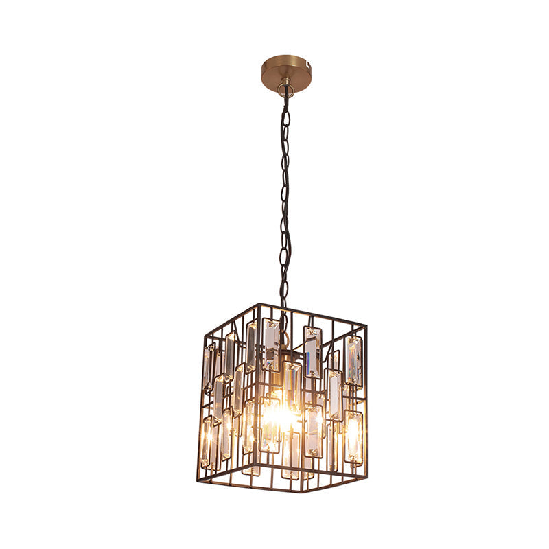 Black Cuboid Pendant Lamp - 8"/10"/12.5" Width - Traditional Metallic Ceiling Light with Crystal Icicle - 1 Bulb