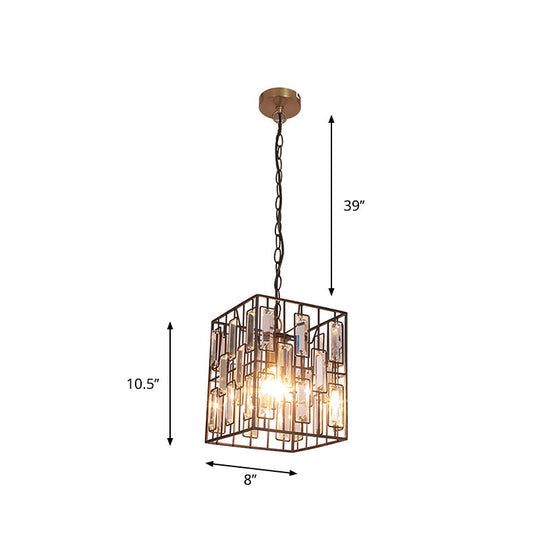 Black Cuboid Pendant Lamp - 8"/10"/12.5" Width - Traditional Metallic Ceiling Light with Crystal Icicle - 1 Bulb