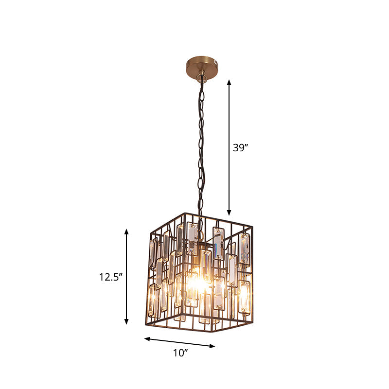 Modern Black Cuboid Pendant Lamp - 1 Bulb Metallic Ceiling Light With Crystal Icicle Accent