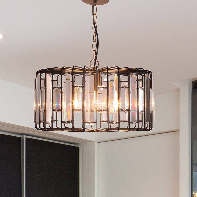 Modern Black Crystal Shaded Round Pendant Light - 11"/13"/16" Diameter, Ideal for Living Room Ceiling Hangings