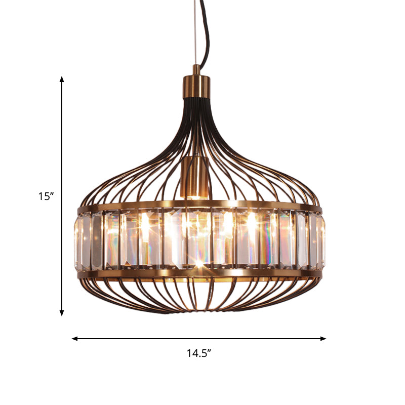 Black Cage Ceiling Pendant Iron Hanging Lamp for Living Room - 12"/13"/14.5" Width for Traditional Décor