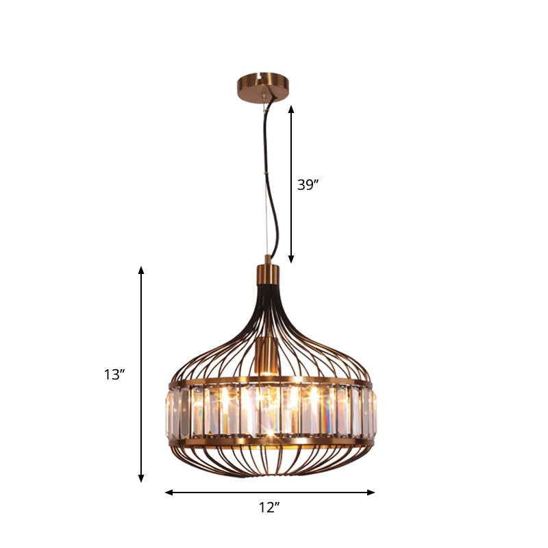 Black Cage Ceiling Pendant Iron Hanging Lamp for Living Room - 12"/13"/14.5" Width for Traditional Décor