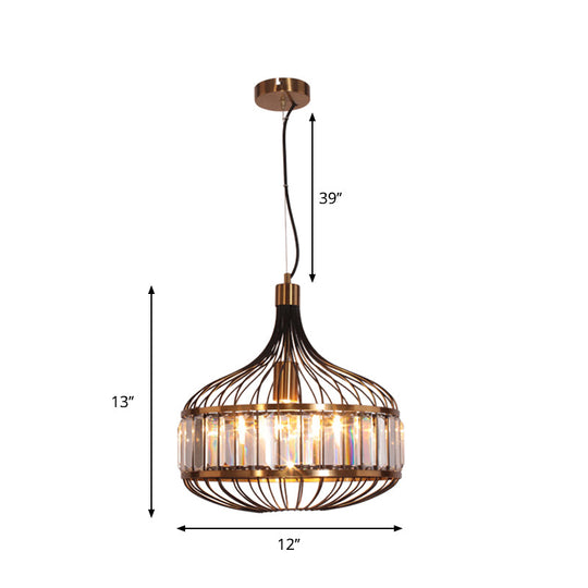 Black Cage Ceiling Pendant Iron Hanging Lamp for Living Room - 12"/13"/14.5" Width for Traditional Décor