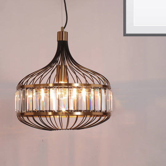 Black Cage Ceiling Pendant Iron Hanging Lamp for Living Room - 12"/13"/14.5" Width for Traditional Décor