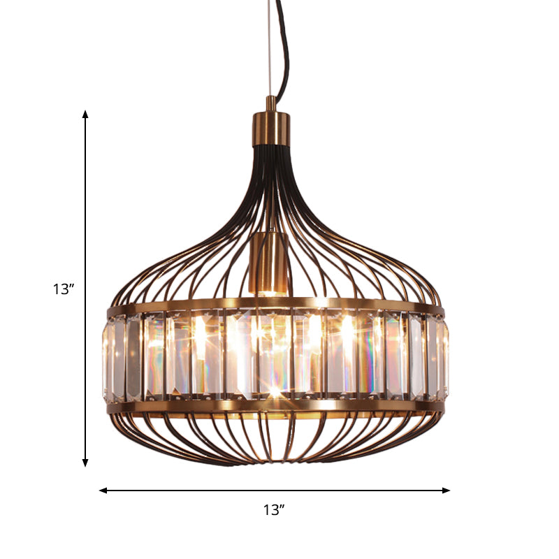 12/13/14.5 Black Cage Ceiling Pendant Traditional Iron Hanging Lamp For Living Room