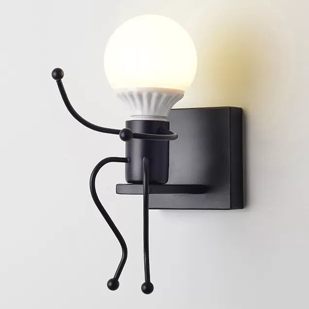 Sculpted Wall Sconce With Single Bulb - Modern Metal Night Light For Bedroom Black