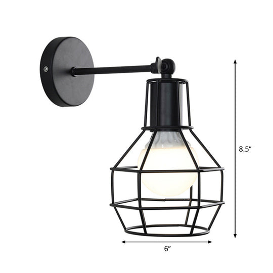 Industrial Style Rotatable Wall Sconce Lamp With Wire Guard - Globe Bedroom Light In Black